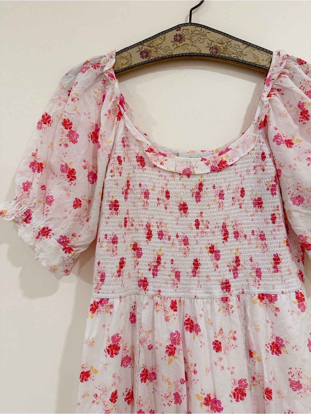 Loveshack Fancy for Target CosetteWhite Floral Tiered Puff Sleeve Midi Dress SzM - Picture 4 of 9